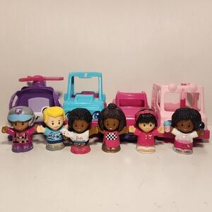 Little People Barbie Lot Of 4 Vehicles & 6 Figures